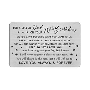 Imagem de DEGASKEN Cartão de aniversário de 70 anos para pai - Feliz aniversário de 70 anos - Decorações de aniversário de 70 anos para homens, cartão de carteira gravado personalizado