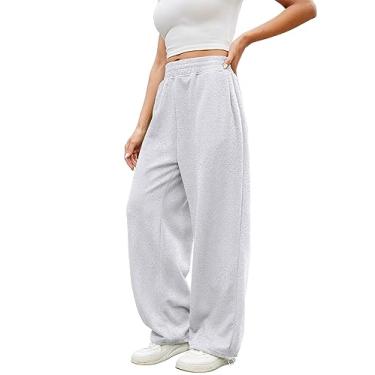 Imagem de Calça de moletom feminina folgada casual perna larga cordão ajuste atlético calça jogger lounge calça com bolsos, Cinza, GG