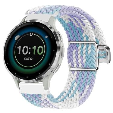 Imagem de Abanen Pulseira de relógio de nylon elástico trançado para Garmin Venu 2S / Vivoactive 4S / Vivomove 3S/ Venu 3S, pulseira elástica macia de 18 mm com fecho magnético para Forerunner 255s/265s