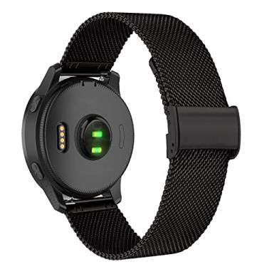 Imagem de Abanen Pulseiras de relógio femininas para Garmin Vivoactive 4S/Vivomove 3S/Venu 2S, aço inoxidável de liberação rápida de malha de metal de 18 mm para Forerunner 255s/255s Music (preto)