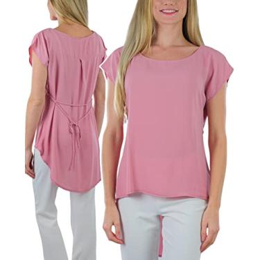 Imagem de ToBeInStyle Camiseta feminina de tecido com amarração alta e baixa, Rosa (dusty pink), P