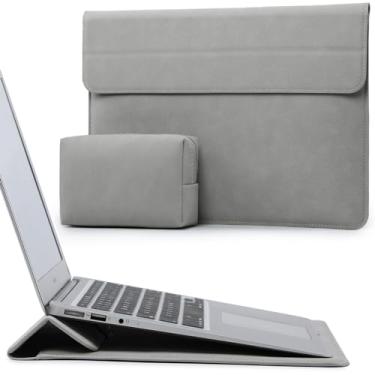 Imagem de HYZUO 13,3-14 Polegadas Capa para Notebook com Suporte para Estojo Recurso para MacBook Pro 14 M3/M2/M1 Pro/Max A2992 A2918 A2779 A2442 2021-2025, MacBook Air 13 2017-2012, Laptop Case, Cinza claro