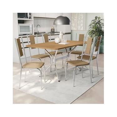 Imagem de Mesa de Jantar Kappesberg Milano com 6 Cadeiras Estofadas – Cromada, Freijó e Capuccino