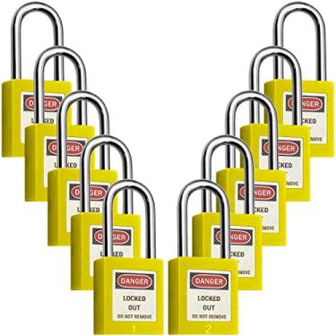 Imagem de Fechaduras de etiquetagem de bloqueio, cadeados de segurança, fechaduras Loto com chave diferente para dispositivo de bloqueio de plástico com etiquetas de identificação de bloqueio