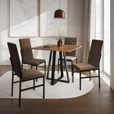 Imagem de Conjunto de Jantar Mesa Mônaco Premium 90cm Imbuia com 4 Cadeiras Estofadas Marrom  