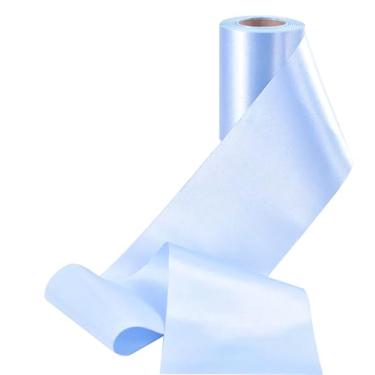 Imagem de Fita de cetim de cor sólida, sem rugas, fita de tecido sedoso para cerimônia de corte, faixas, cadeira, mesa, carro, laços, artesanato, costura, decoração de festa de casamento (azul celeste, 10 cm de