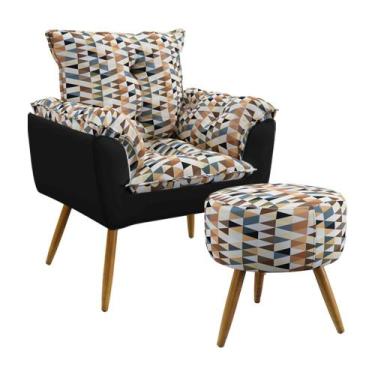 Imagem de Kit Poltrona Almofadada Decorativa Beta e Puff Solar F-014 N-024 Sued 