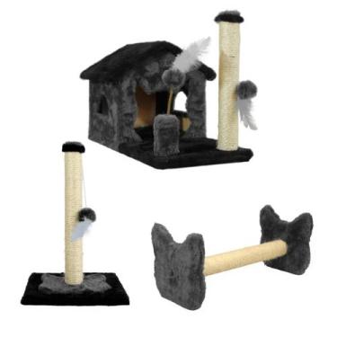 Imagem de Arranhador Casa Para Gatos Sem Rede Poste Sisal Cara de Gato Brinquedo