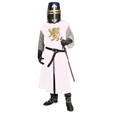 Imagem de H H C Túnica de cavaleiro medieval cosplay masculina sobretudo bordado leão desenfreado túnica sem mangas fantasia larp, Branco, 3G