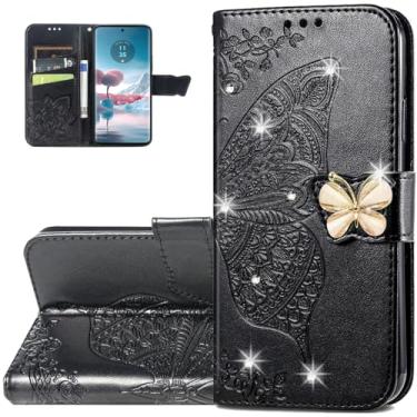 Imagem de Dinglijia Capa carteira para Motorola Edge 40 Neo, capa de couro PU padrão borboleta com fecho magnético e slots de cartão de dinheiro para Moto Edge 40 Neo, strass preto