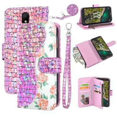Imagem de Dibosom Capa carteira floral para Nokia C100 4G LTE N152DL com alça de pulso alça de ombro flip zíper bolsa porta-cartão, suporte glitter Bling capa de celular para C 100 100C 5.45 2022 TA1484 rosa