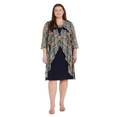 Imagem de R&M Richards Vestido de jaqueta Flyway com estampa de folha Paisley com colar destacável, Ouro marinho, 52