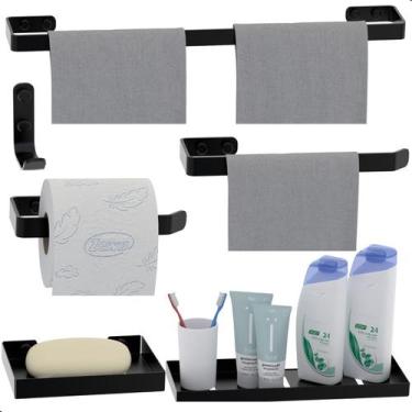 Imagem de Kit de Acessórios Para Banheiro Preto Fosco 6 Peças Un.Plus - Unidas