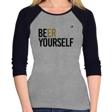 Imagem de Baby Look Raglan Beer Yourself Manga 3/4 - Foca na Moda, Cinza, Preto,