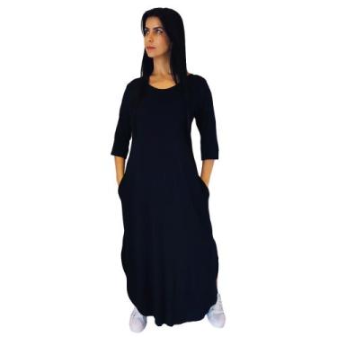 Imagem de Vestido Plus Size Longo Manga Tres Quartos Viscolycra Malha com Bolso 