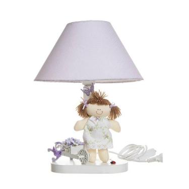 Imagem de Abajur Madeira Menina Com Carriola Lilás Quarto Bebê Infantil Menina -