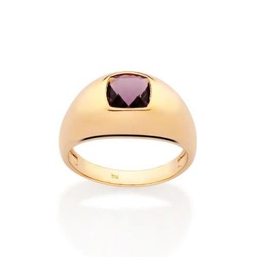 Imagem de Anel rommanel banhado ouro 18k feminino solitário pedra cristal lilás 