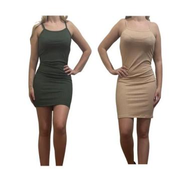 Imagem de Kit c/2 Vestidos Alcinha Canelado - Empório J, Militar, Areia, Único