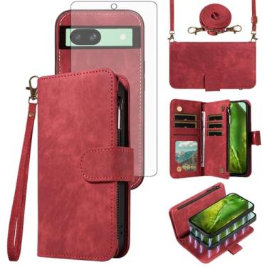 Imagem de Asuwish Capa de celular para Google Pixel 8A 5G carteira com zíper destacável capa magnética com protetor de tela de vidro temperado alça transversal alça flip porta-cartão slot Pixel8A A8 mulheres