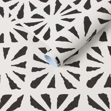 Imagem de Ismoon Papel de parede de contato boho preto e bege para armários e gavetas, papel de parede geométrico, papel de parede autoadesivo removível para banheiro, quarto, 43,9 x 508 cm