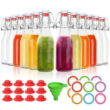 Imagem de TOEKSIX Pacote com 12 garrafas de vidro de 236 ml, garrafas de vidro com tampas, garrafa de cerveja de vidro com vedação de borracha hermética tampas flip para cerveja caseira Kombucha, bebidas, óleo,