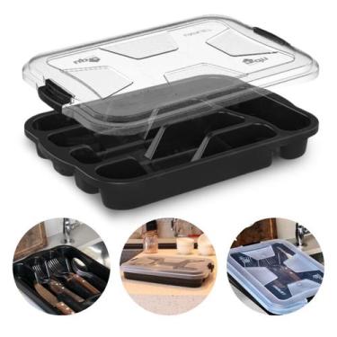 Imagem de Porta Talheres De Gaveta Organizador Com Tampa 5 Divisórias - Uninjet,