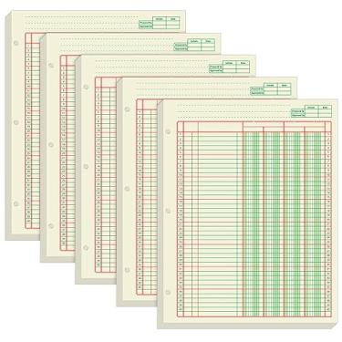 Imagem de Fulmoon Pacote com 5, 250 folhas, 4 blocos de análise colunar, 21 x 28 cm, 4 colunas, bloco de contabilidade de papel para contabilidade, bloco de razão de 3 furos para negócios, 50 folhas/pacote, formato de página única, verde