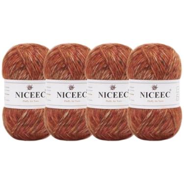 Imagem de NICEEC 4 novelos de fio de ar fofo para crochê, macio e colorido, mistura de lã e acrílico, fio penteado leve 3 DK para tricô, fio de lã de tweed de qualidade (total de 199 g/600 jardas) - SunsetGlow