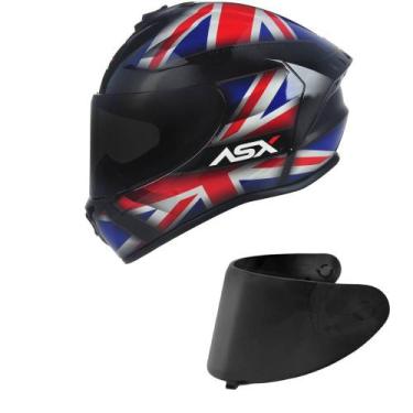 Imagem de Capacete ASX Draken UK Preto Vermelho e Azul Mais Viseira Fumê, 62