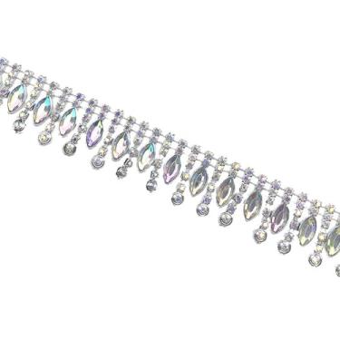 Imagem de 10 jardas 30 mm ouro AB cor strass acabamento fita de renda ouro prata gota de água corrente para enfeites de noiva para casamento costura artesanato DIY decoração A08 (prata)