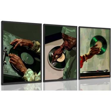 Imagem de KKP Arte de parede em tela de DJ afro-americano, pintura de homens negros, decoração de parede, hip hop, música, tema, pôster moderno, cultura negra, arte para quarto masculino, dormitório, estúdio de