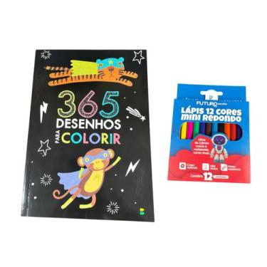 Imagem de 365 Desenhos Livro Infantil p/ colorir + 12 Lápis de colorir - brasiLe