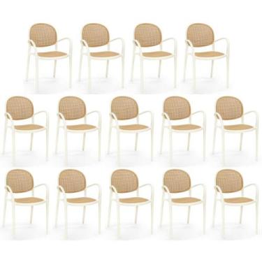 Imagem de Kit 14 Cadeiras de Jantar Roma Com Braço para Sala e Cozinha - Bege - 