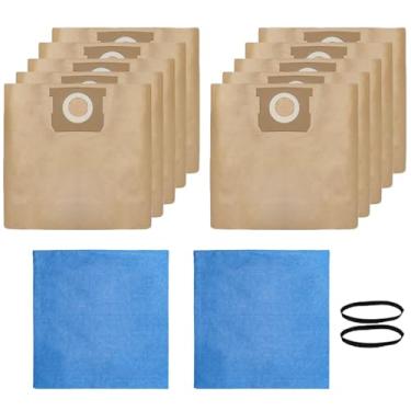Imagem de Pacote com 10 sacos de aspirador de pó 19-3100 para aspiradores de pó molhado/seco Stanley de 5 a 6 galões, também serve para aspirador de pó portátil de 5 litros + 2 pacotes de filtros de pano azuis