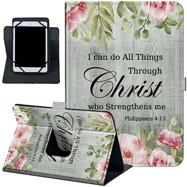 Imagem de Capa universal para tablet de 6 a 7 polegadas, capa universal para tablet eReader de 6 a 7 polegadas, capa fólio com suporte para tablet e-reader de 7 polegadas com suporte giratório de 360 graus para visualização múltipla, versículo bíblico Philippians 4-13