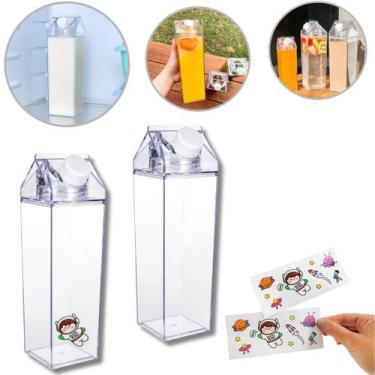 Imagem de Kit 2 Garrafa Caixa de Leite suco Transparente 1 Litro - Marilume