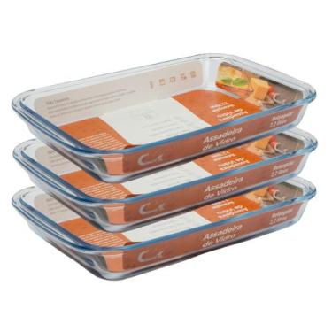 Imagem de Jogo 3 Forma Travessa Vidro Medio 2,2 L Bolo Lasanha Panqueca - CasaVi