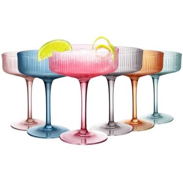 Imagem de Copos de cupê de champanhe 6 peças, taça de coquetel, copos vintage de martini, copos de cupê canelados, ideais para coquetéis, champanhe e presente