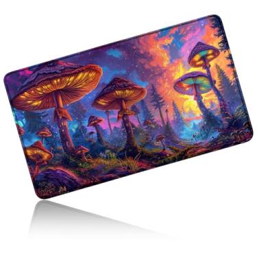 Imagem de Dikoer for MTG Playmat 24 x 14 Inches, Card Playmat Stitched with Magic Zones Commander Deck Gaming Desk Mat Card Gameplay Pad for MTG TCG Trading Card Inked Game - Mushroom Forest Art