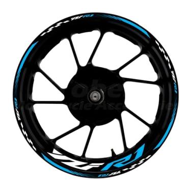 Imagem de Awonderful Kit de listras refletivas para motocicleta, adesivos de aro de roda de vinil compatíveis com Yamaha YZF1000 R1 2015-2024 (azul celeste)
