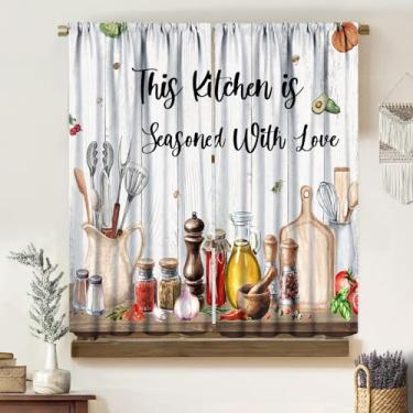 Imagem de Cortinas de especiarias rurais, retrô, colorida, pastoral, casa de fazenda, utensílios de cozinha, talheres, frutas, citações de decoração, cortinas de prancha, bolso de haste blackout, tratamentos de