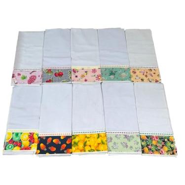 Imagem de Pano de Prato para Cozinha com Barrado Estampado Sortido, Branco – Elegante e Funcional