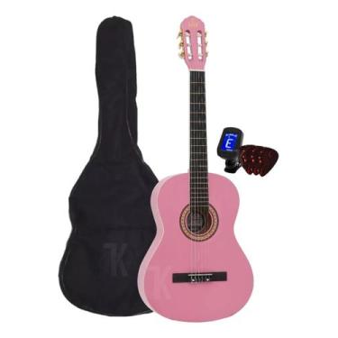 Imagem de Kit Violão Acústico cordas em Nylon Myth Rosa + Capa Simples + Afinado