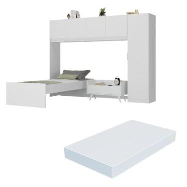 Imagem de Cama de Solteiro com Colchão/guarda Roupa/mesa de Cabeceira Retrô Dublin Multimóveis Mp4037 Branca