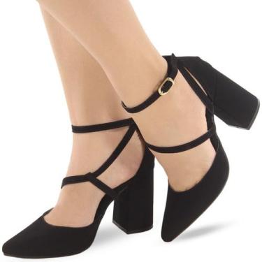 Imagem de Sapato Scarpin Re&Ton Salto Grosso Tiras Confortável SC14, Preto, 36