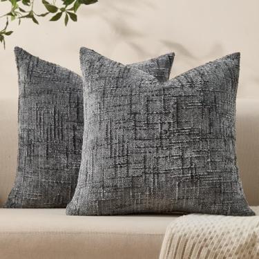 Imagem de Allorry Capas de almofada decorativas para sofá, 66 x 66 cm, conjunto de 2 capas de almofada de chenille macias cinza escuro com textura neutra boho para decoração moderna de casa de fazenda, sofá