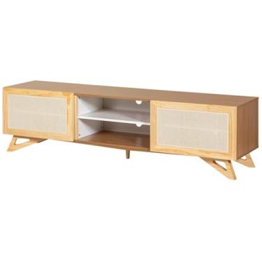Imagem de Rack para Sala para TV 180 cm Yono Meu Móvel de Madeira - Freijó e Rattan Freijó