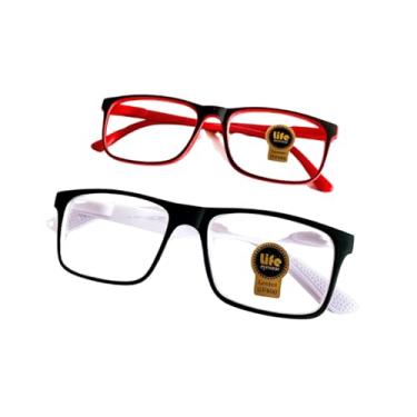 Imagem de Armação Óculos Grau Perto Justin Emborrachado Cores Vermelho e Branco Para Leitura (Vermelho, +1.75)