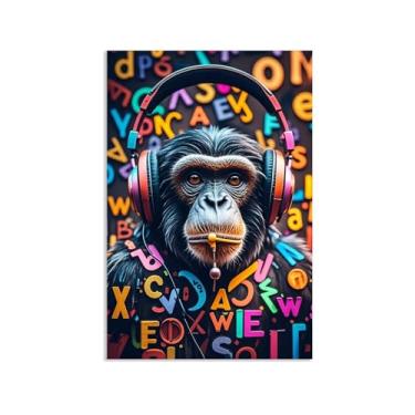 Imagem de Macaco gorila animal pintura inspiradora imagens pôsteres impressões arte macacos grafite rua parede arte banksy arte de parede para sala de estar escritório decoração de parede 45x30cm (45.7x30.5 cm