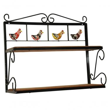 Imagem de Prateleira Cozinha Dupla Madeira Ferro Galinhas Preto 50x60